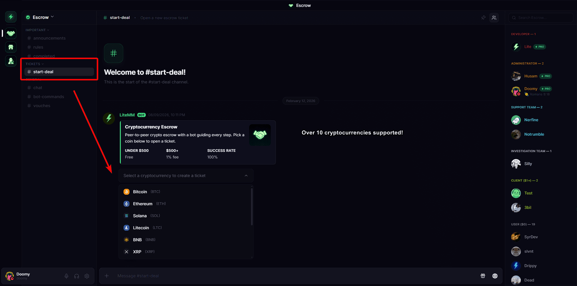 Create escrow ticket